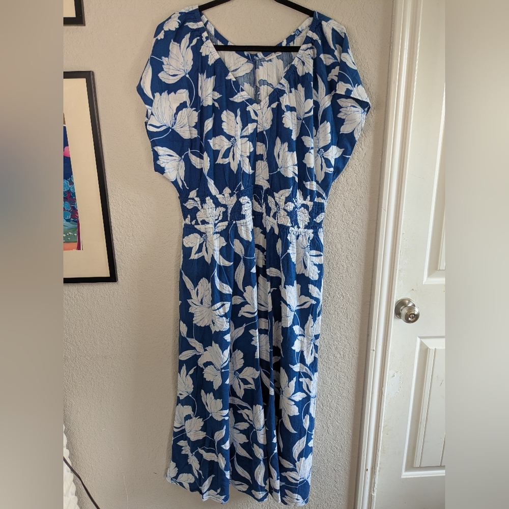 GAP Cotton Blend Maxi Dress Kimono Sleeves Gathered Waist Size XL Excellent